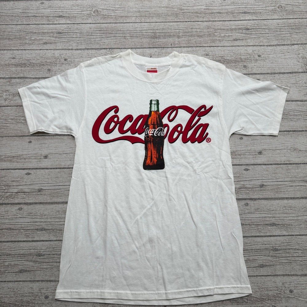 Coca-Cola T-Shirt Men's Medium White Classic Bottle Graphic Short Sleeve Cotton